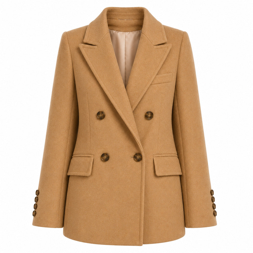 LORO PIANA-經典短版翻領雙排扣羊毛外套