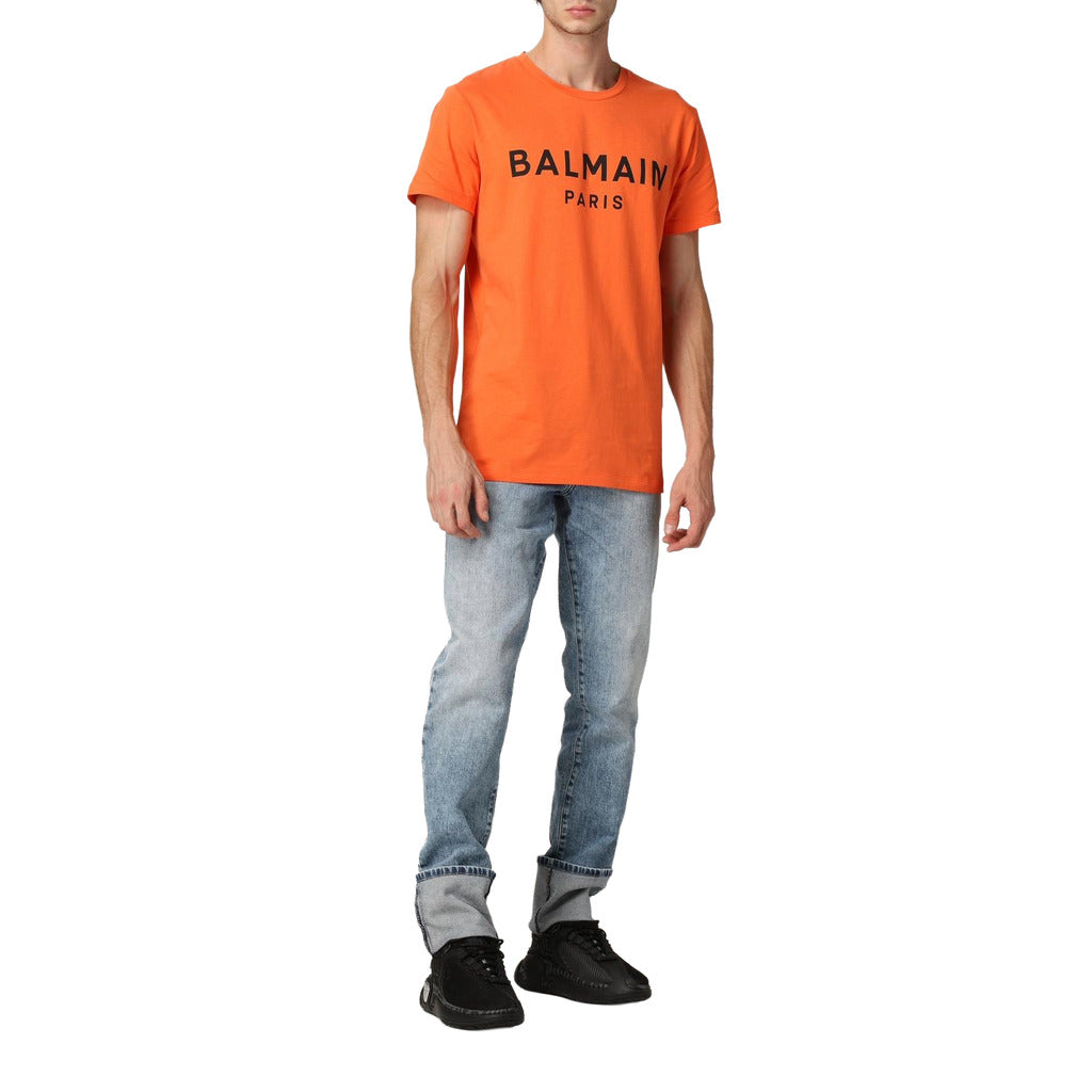 BALMAIN-橘色品牌標誌字體T恤