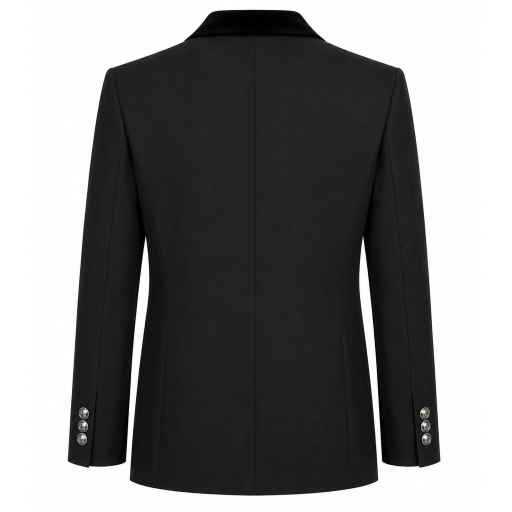 BALMAIN-黑色絲絨翻領不對稱外套