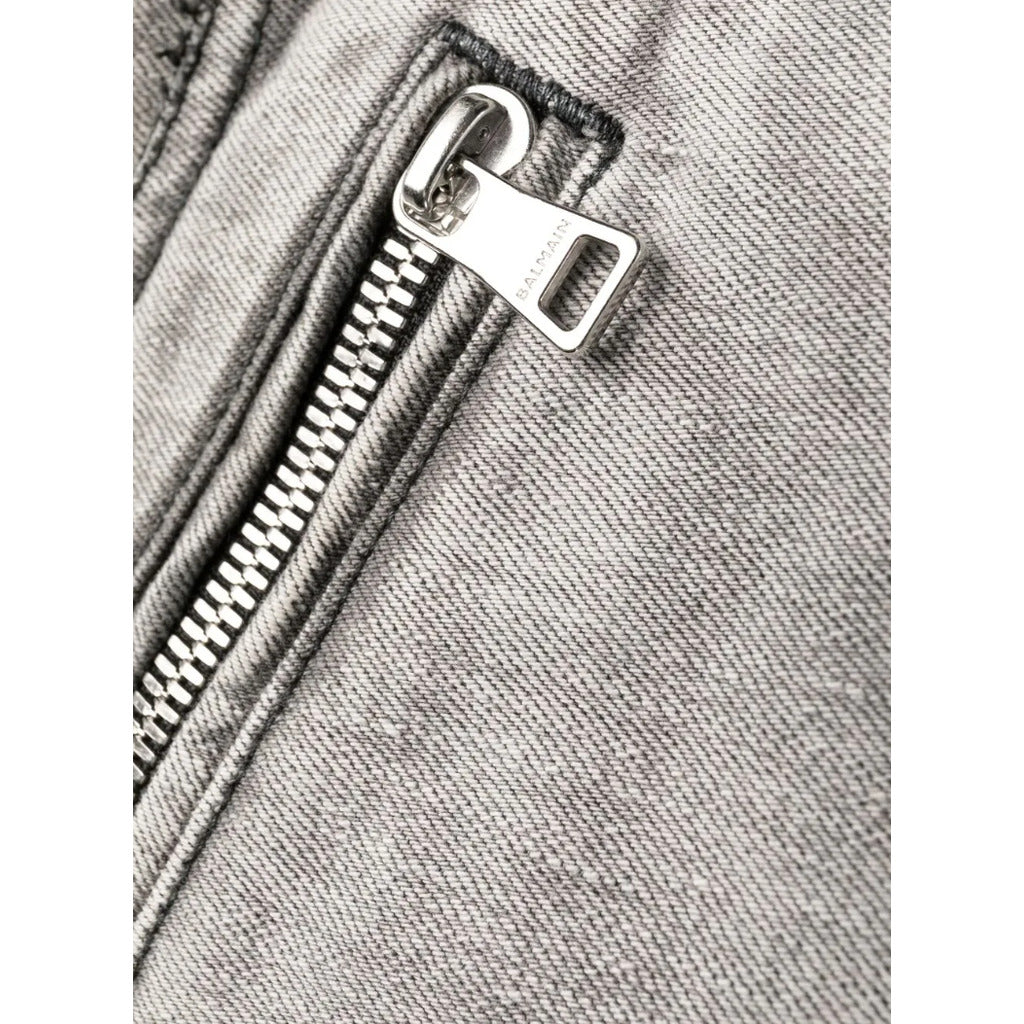 BALMAIN-灰色立體羅紋緊身牛仔褲