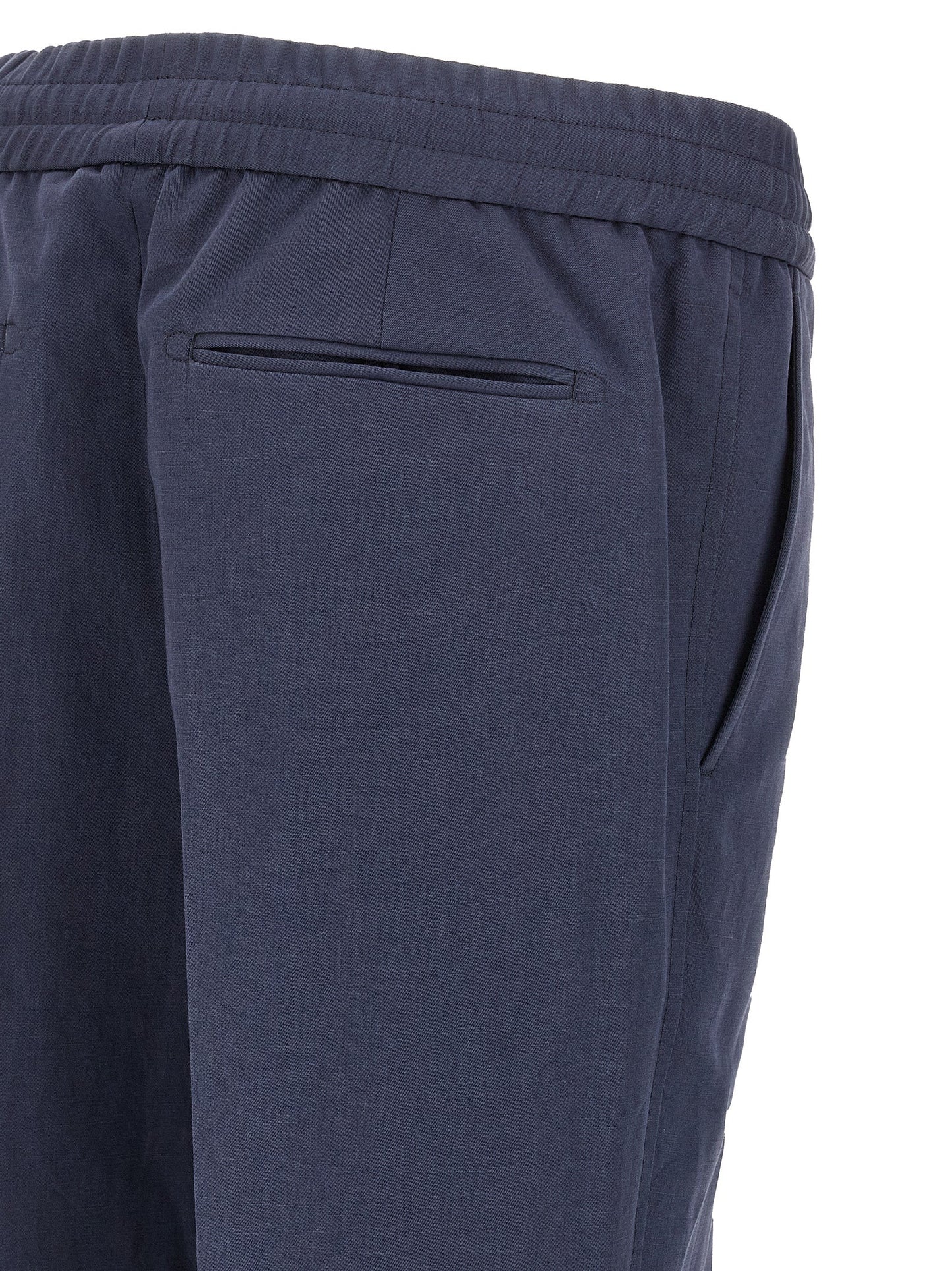BRIONI－藍色亞麻棉抽繩休閒西裝褲