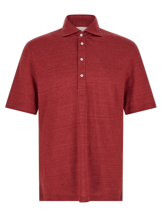 BRUNELLO CUCINELLI－紅色亞麻棉經典POLO衫