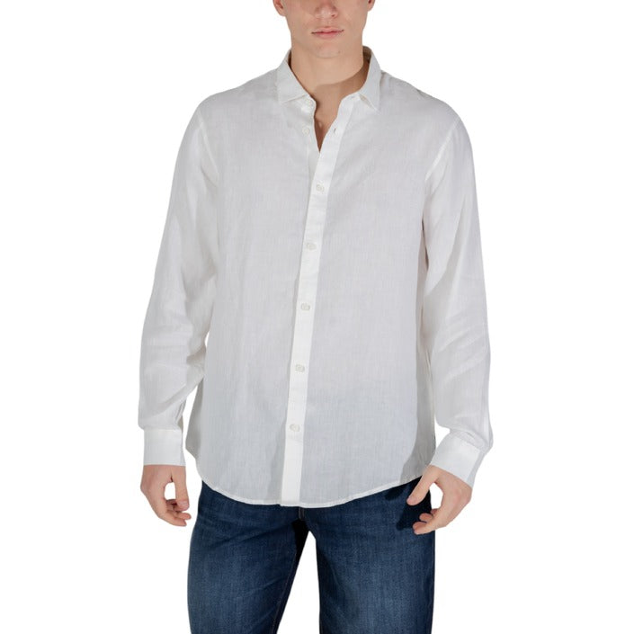 ARMANI EXCHANGE－白色純亞麻長袖夏日襯衫