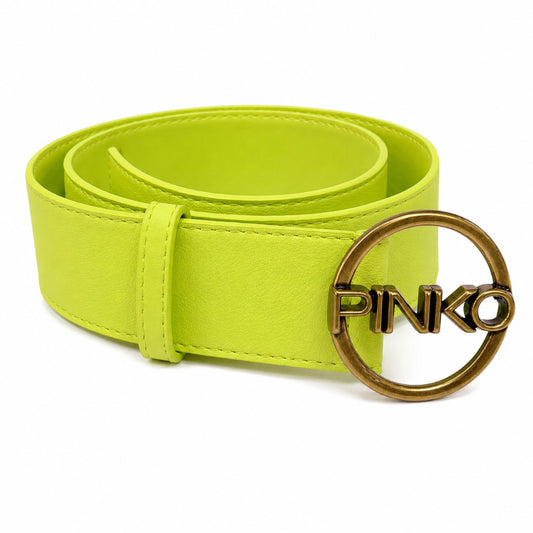 PINKO - 義式風格都會休閒系列金色品牌標誌螢光綠皮帶