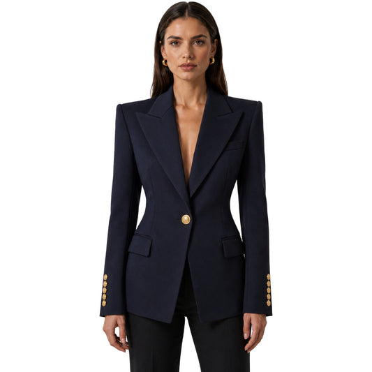 BALMAIN－藍色單排扣金釦西裝外套