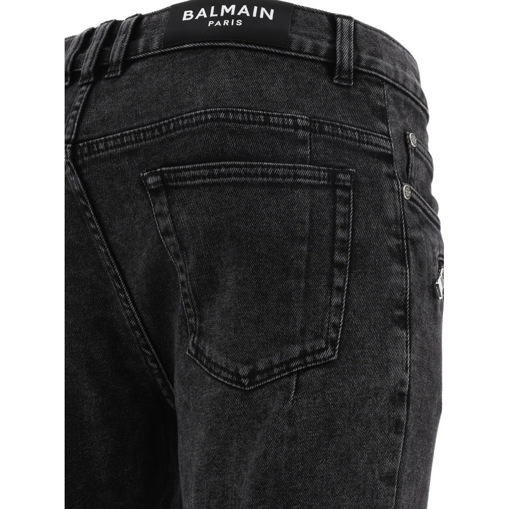 BALMAIN－黑色立體羅紋緊身牛仔褲