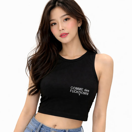 COMME DES FUCKDOWN - 歐美性感款彈性機能無袖短版背心