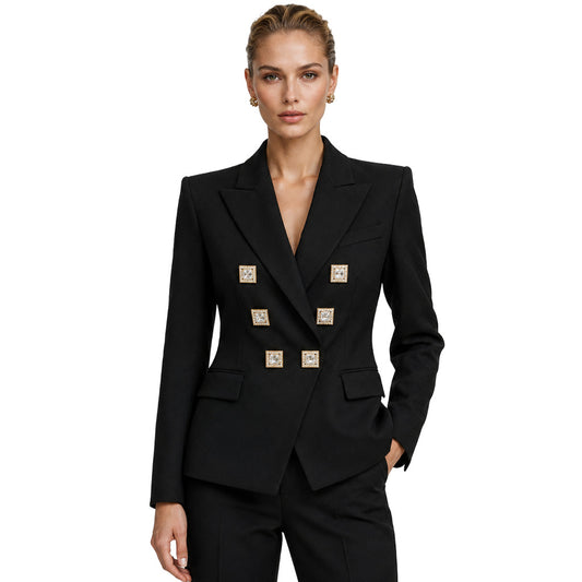 BALMAIN－鑲鑽釦飾單排扣西裝外套