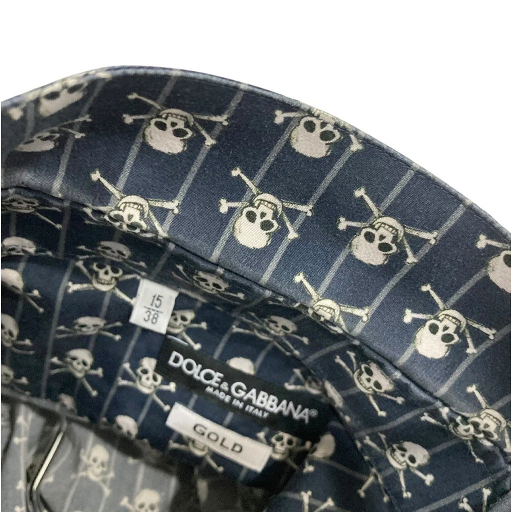 DOLCE & GABBANA－藍色骷髏印花棉質襯衫