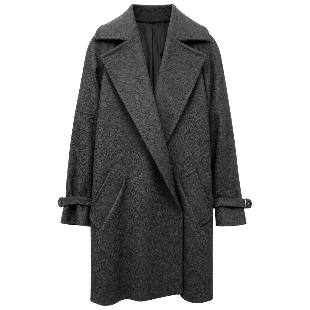 MAX MARA－黑灰色V領駱毛大衣