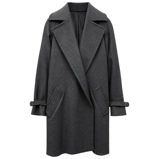 MAX MARA－黑灰色V領駱毛大衣