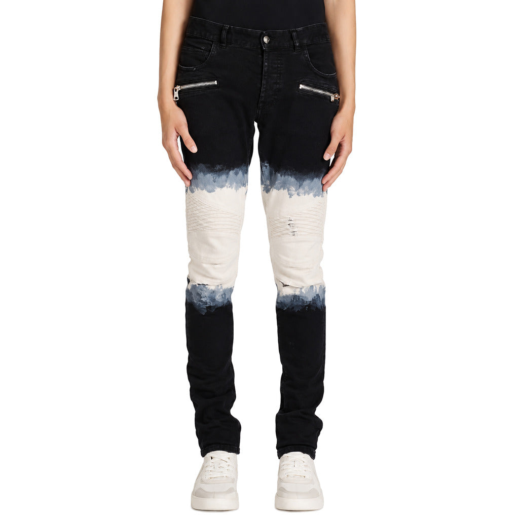 BALMAIN－黑白紮染緊身牛仔褲