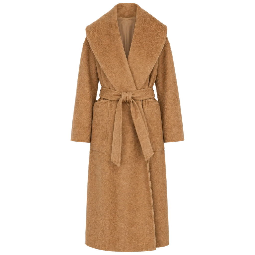 MAX MARA－駝色開襟附腰帶大衣