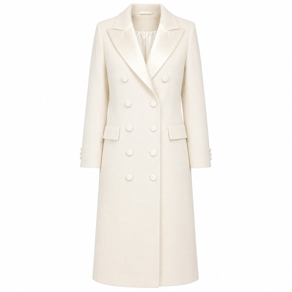 LORO PIANA－緞面翻領雙排扣長版純新羊毛大衣
