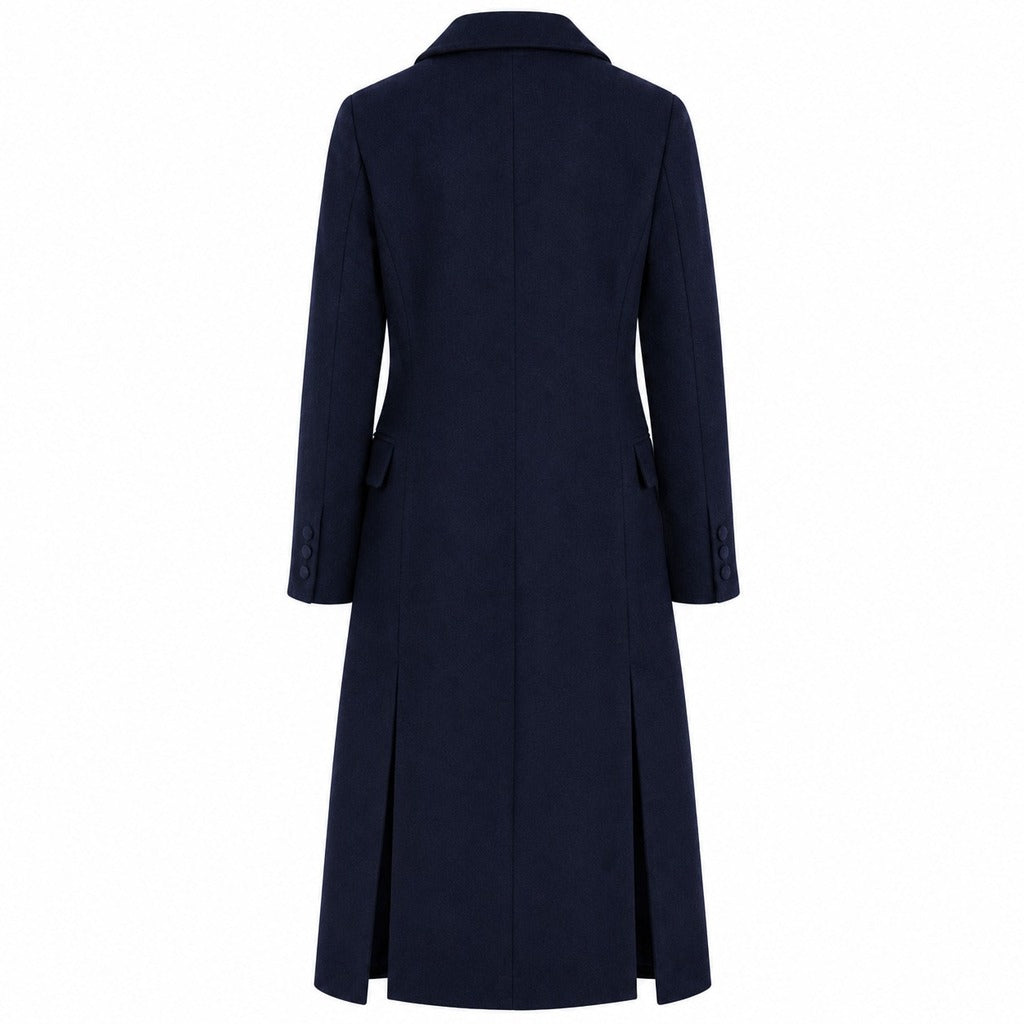 LORO PIANA－緞面翻領雙排扣長版純新羊毛大衣