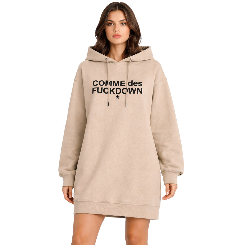COMME DES FUCKDOWN - 美式街頭風格休閒潮流米色帽T長袖連衣裙