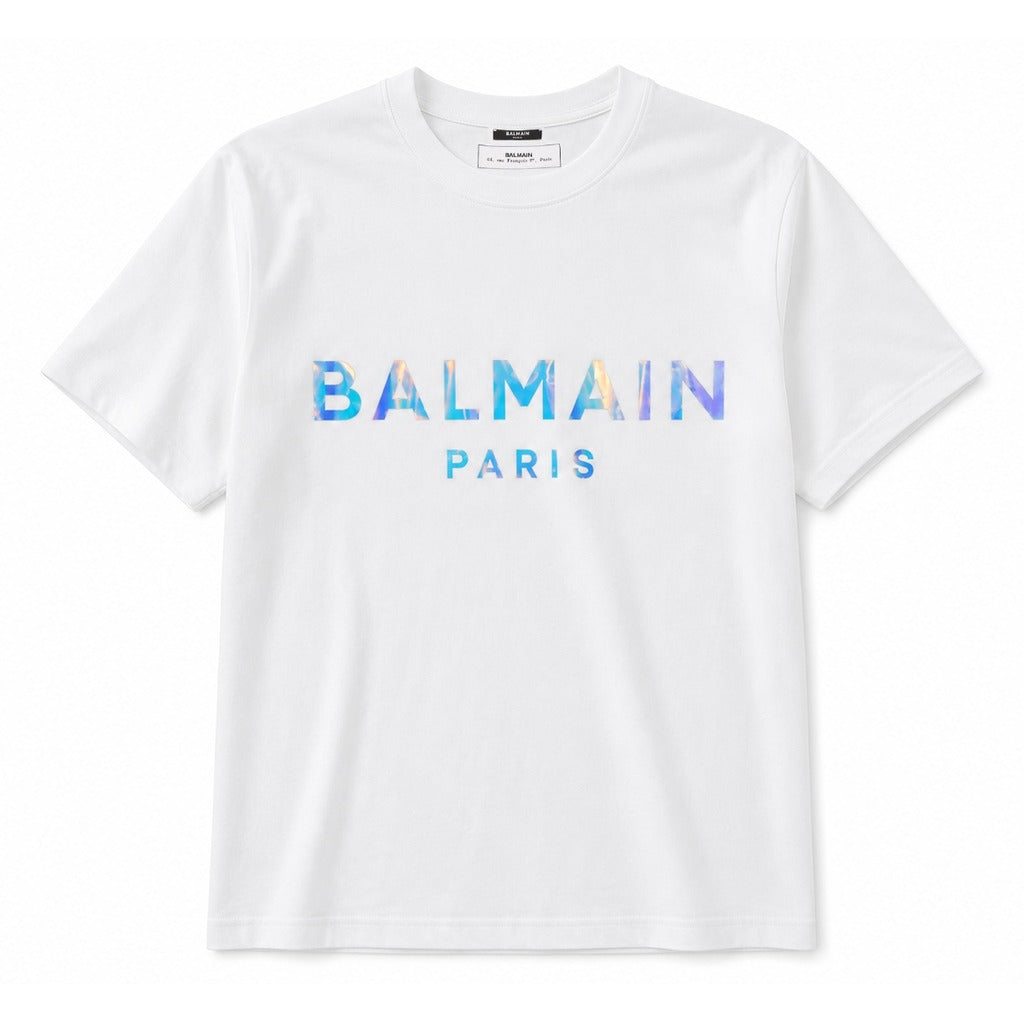 BALMAIN－白色螢光Paris標誌字體T恤