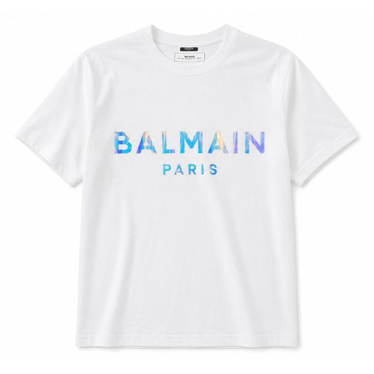BALMAIN－白色螢光Paris標誌字體T恤
