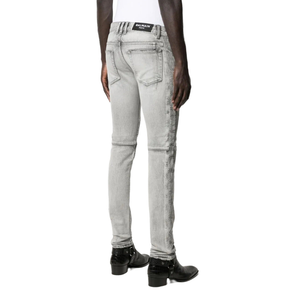 BALMAIN－灰色立體羅紋緊身牛仔褲