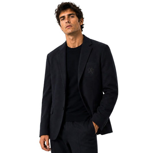 DOLCE & GABBANA－藍色單排扣品牌刺繡西裝外套