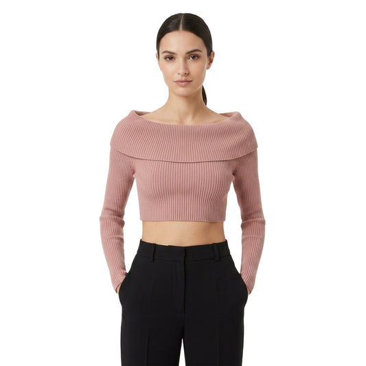 ELISABETTA FRANCHI - 義式風格都會優雅款翻領寬肩短版粉色長袖上衣