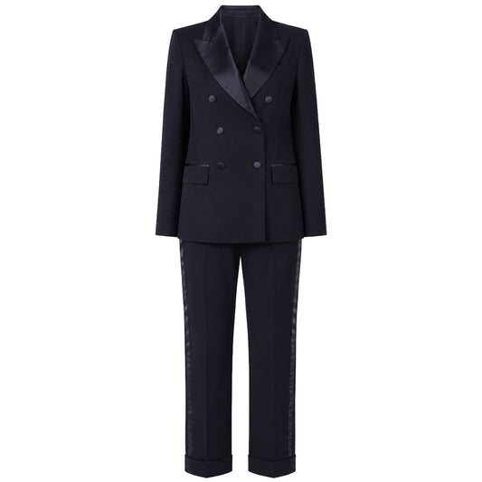 LORO PIANA－藍色/黑色緞領雙排扣兩件式西裝
