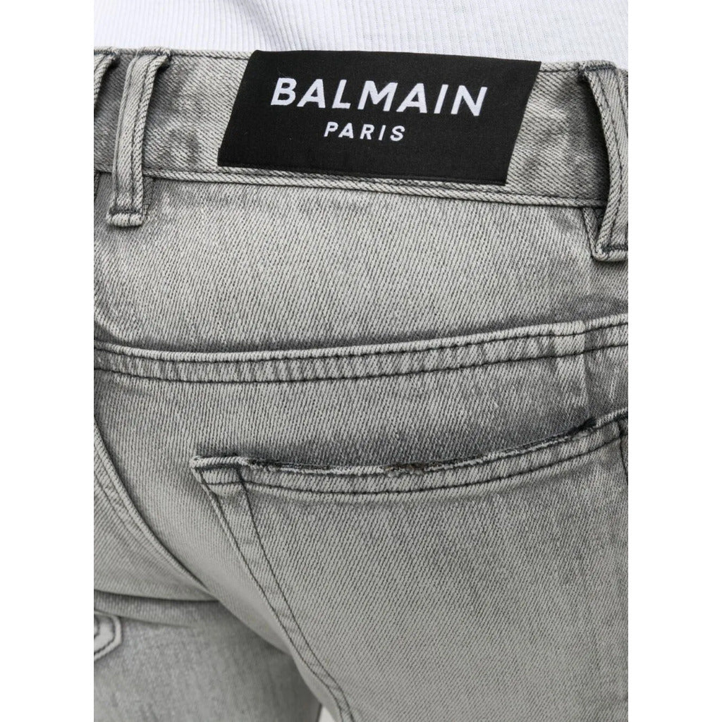 BALMAIN－灰色立體羅紋緊身牛仔褲