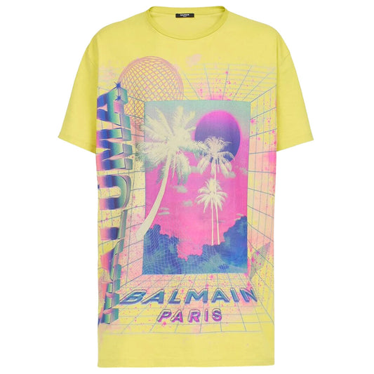 BALMAIN－黃色圖騰印花T恤