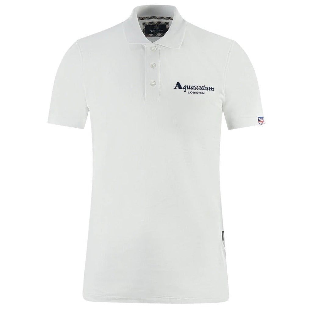AQUASCUTUM - 英倫風格經典品牌標誌短袖白色POLO衫