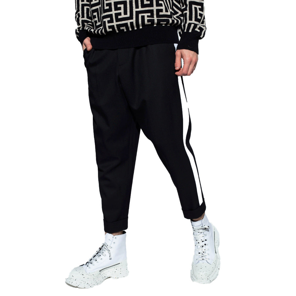BALMAIN－黑色側邊條紋西裝長褲