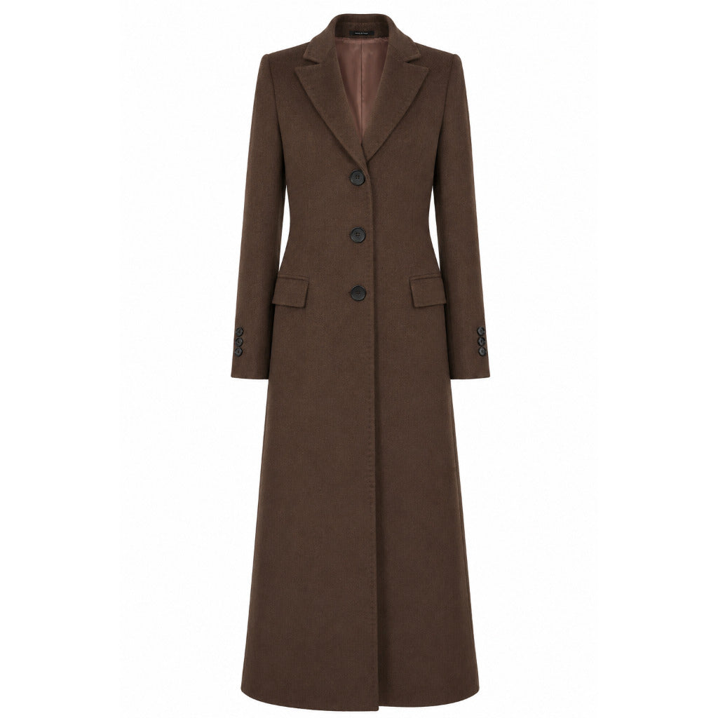 LORO PIANA－米色長版單排扣羊毛大衣