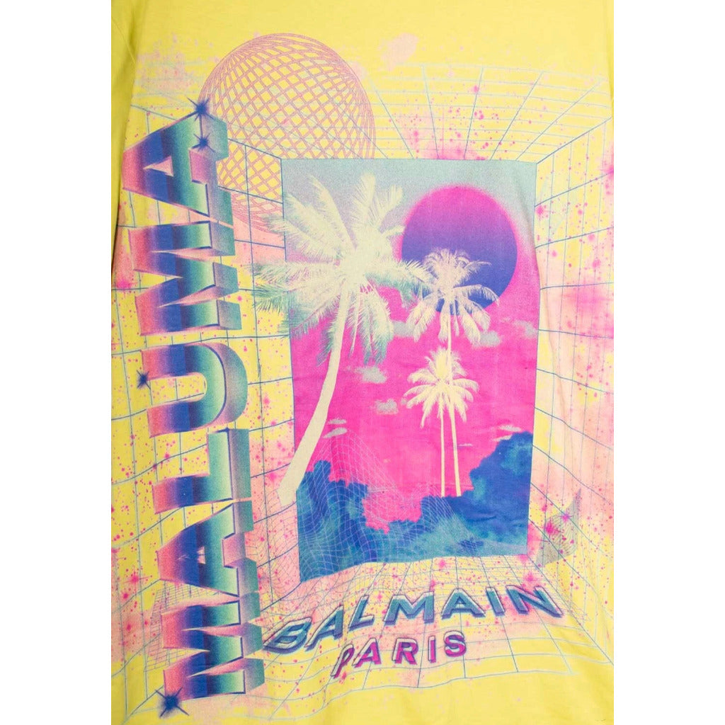 BALMAIN－黃色圖騰印花T恤