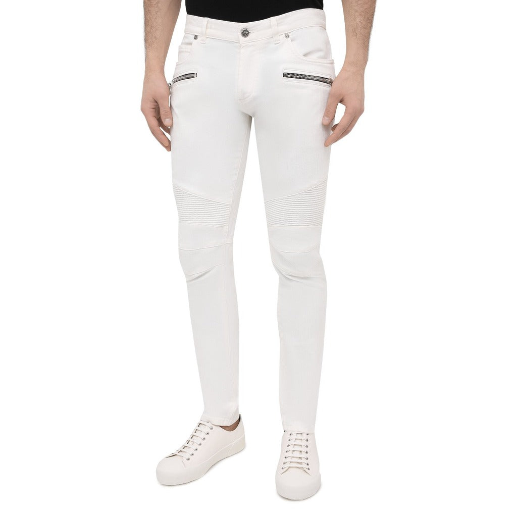 BALMAIN－白色膝上羅紋緊身牛仔褲