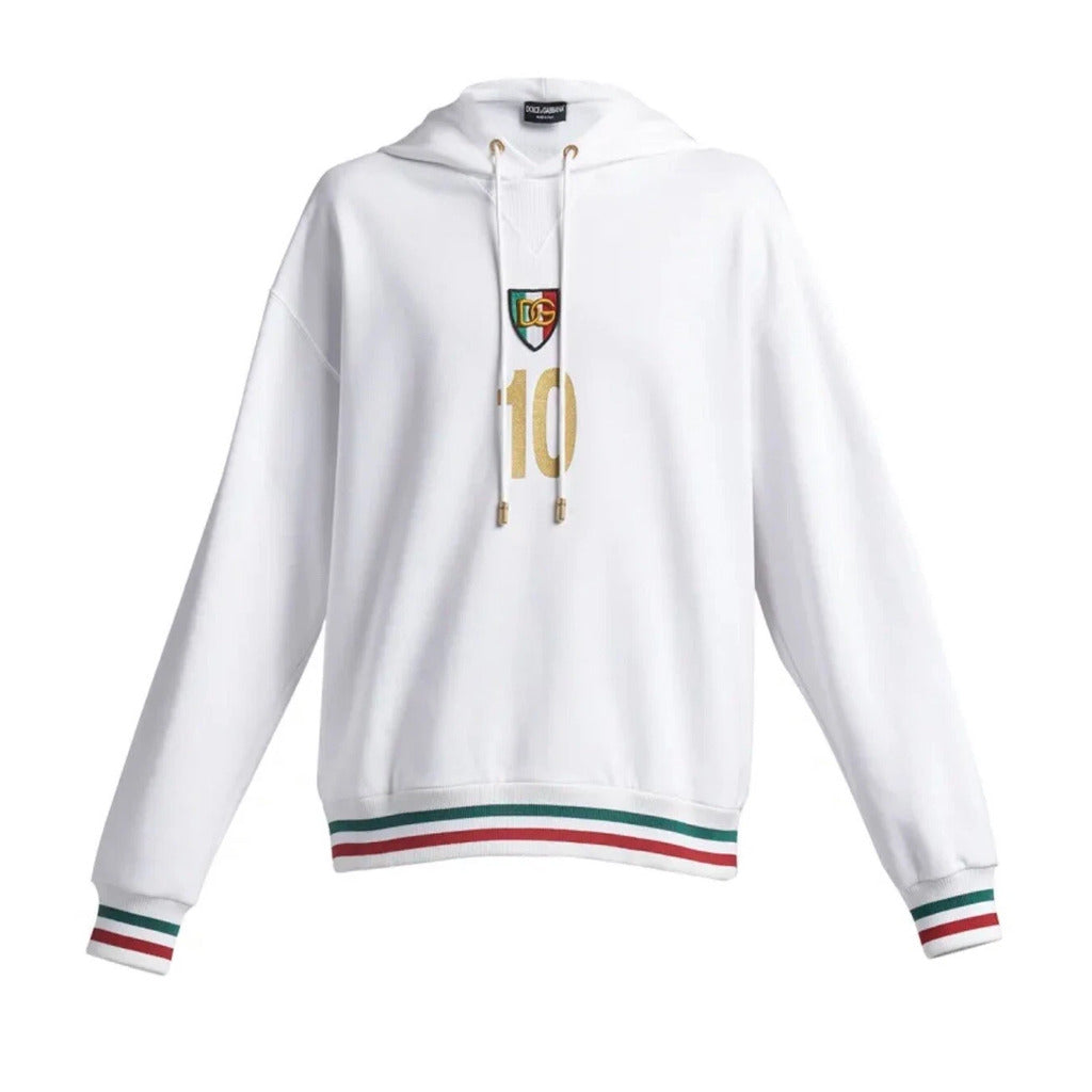 DOLCE & GABBANA－白色義大利國旗滾邊連帽上衣